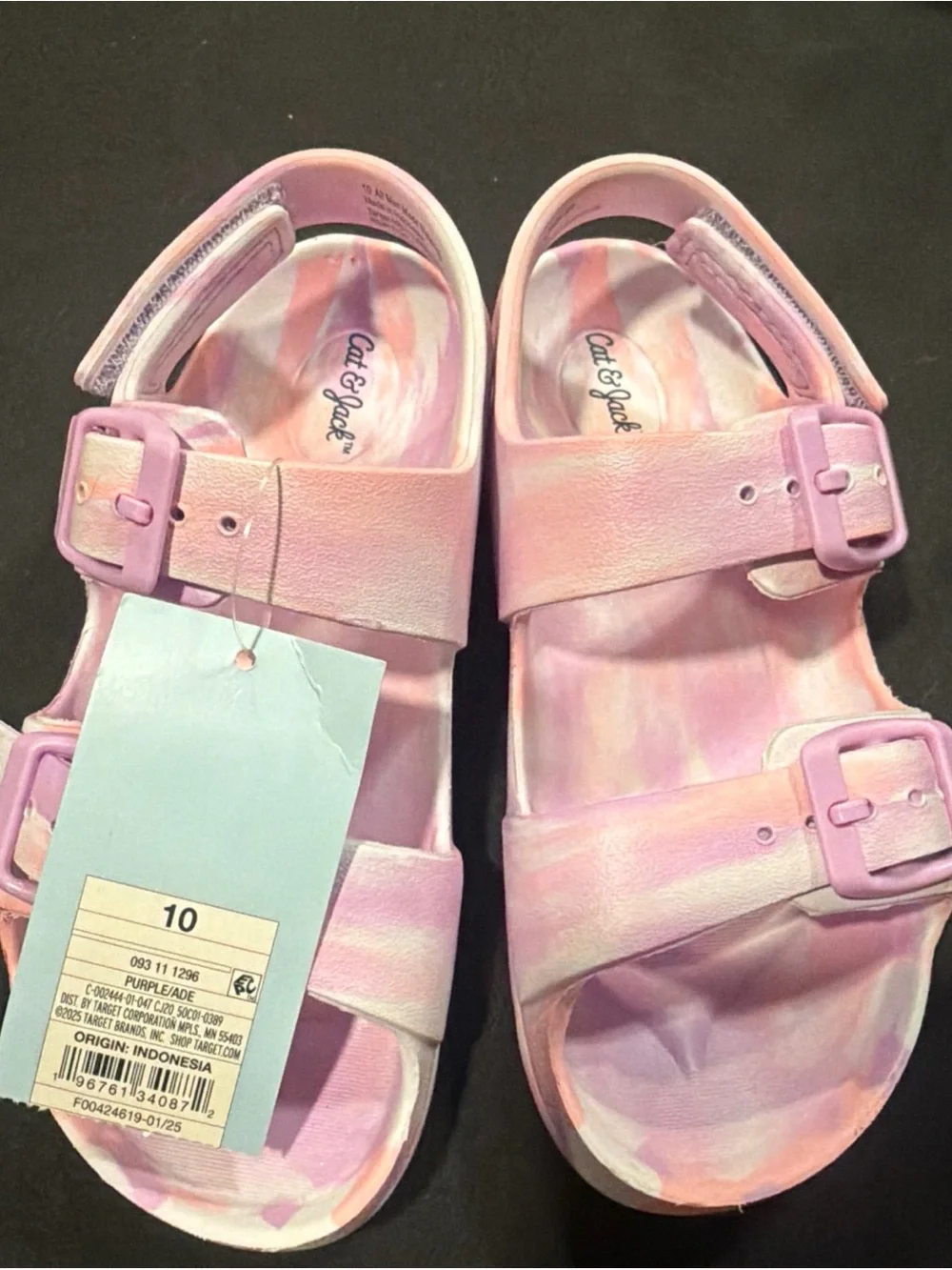 Cat & Jack Toddler Girls EVA Ade Sandals Size 10 NWT Tie Dye Purple and Pink